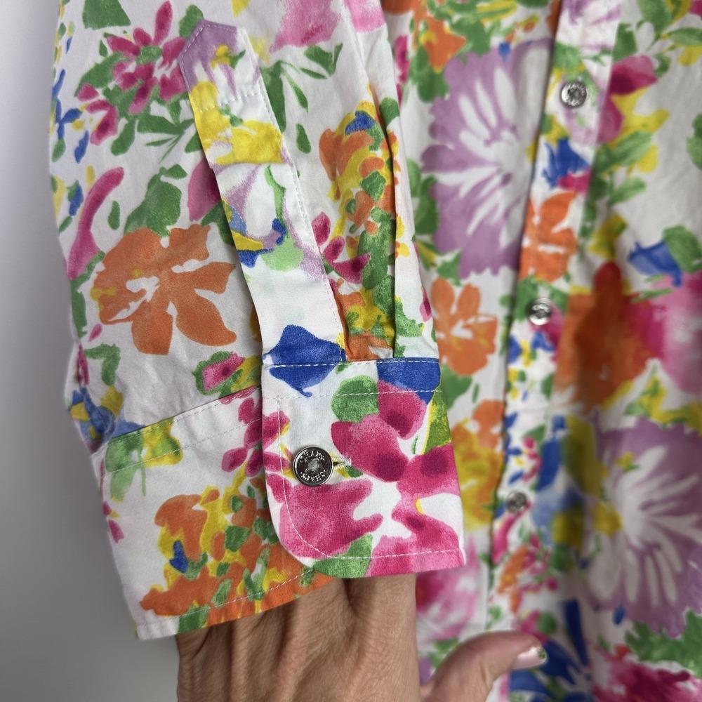 Chaps Classics 100% cotton pink Floral print 3/4 sleeve button front shirt L - Picture 5 of 8
